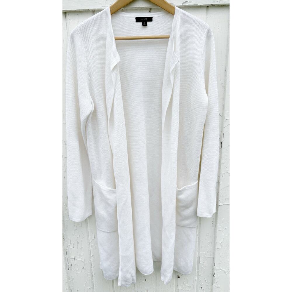 J. Crew Open-Front Linen Blend Long Line Open Cardigan | Cream | Size Small